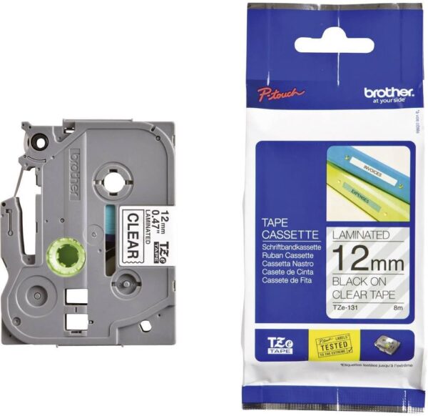 Brother Label - 12mm Black On Clear Label Tape