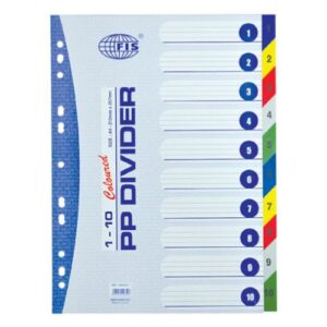 DIVIDER PVC COLOR  A4 WITH NUMBERS 1-10