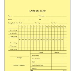 Labour Card in 50 Sheets Yellow Colors