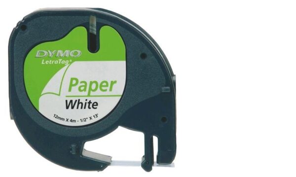 Dymo Tape 12mm x 4m - White Paper Labeling Tape for Organizing