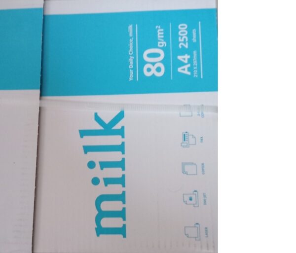 A4 PAPER MIILK BRAND PHOTO COPY PAPER  80GSM WHITE,( 5 X 500SHEETS / BOX)